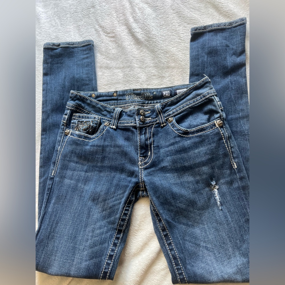 Y2K Miss Me Skinny Jeans - Distressed & Rhinestone Embellished - 29x32